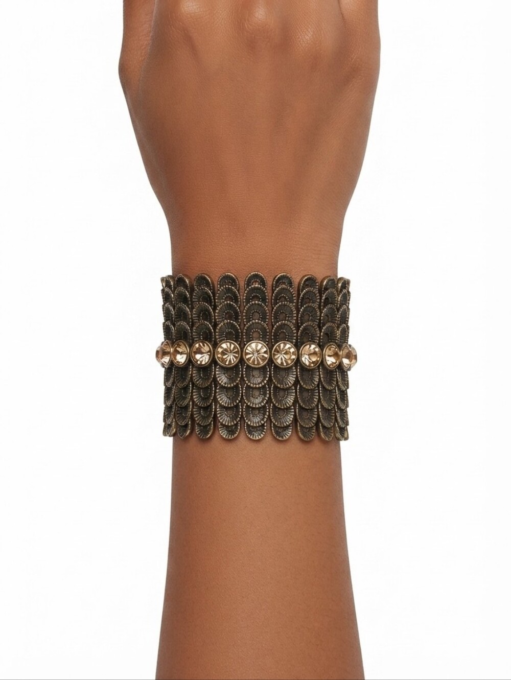 Vintage-Inspired Gold and Antiqued Brass Wide Cuff Bracelet-Gladiator Bracelet